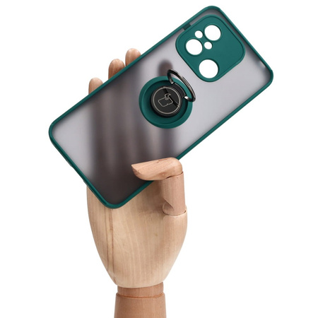 Etui z uchwytem na palec Bizon Case Hybrid Ring do Xiaomi Redmi 12C, przydymione z ciemnozieloną ramką
