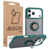 Etui z uchwytem na palec Bizon Case Hybrid Ring do iPhone 17 Pro Max, przydymione z ciemnozieloną ramką
