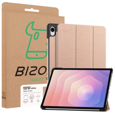 Etui z klapką Bizon Case Tab Croc do Galaxy Tab S11 Ultra, różowozłote