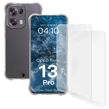 Elastyczne etui + 2x folia na ekran Bizon Case Clear Pack do Oppo Reno13 Pro