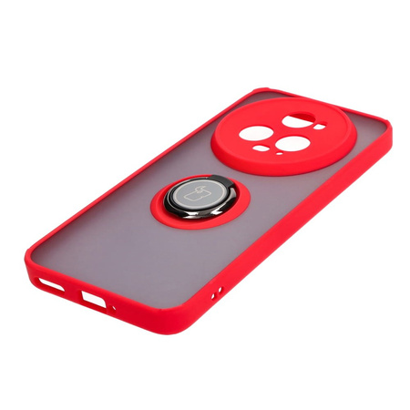 Etui z uchwytem na palec Bizon Case Hybrid Ring do Honor Magic5 Pro, przydymione z czerwoną ramką