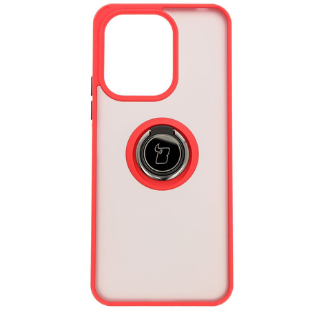 Etui z uchwytem na palec Bizon Case Hybrid Ring do Xiaomi Redmi 13 4G, przydymione z czerwoną ramką