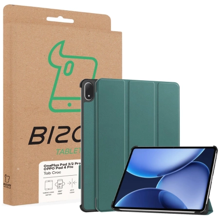 Etui z klapką Bizon Case Tab Croc do OnePlus Pad 3 / 2 Pro / OPPO Pad 4 Pro, ciemnozielone