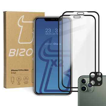 2x Szkło + szybka na aparat Bizon Edge Pack do iPhone 11 Pro Max