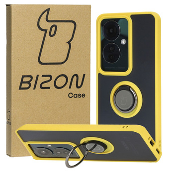 Etui z uchwytem na palec Bizon Case Hybrid Ring do Oppo Reno11 F 5G, przydymione z żółtą ramką