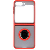 Etui z uchwytem na palec Bizon Case Hybrid Ring do Galaxy Z Flip7 FE / Z Flip6, przydymione z czerwoną ramką