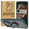 Etui z uchwytem na palec Bizon Case Hybrid Ring do Xiaomi Redmi Note 14 Pro Plus 5G, przydymione z ciemnozieloną ramką