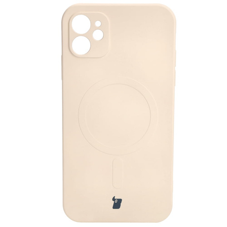 Etui silikonowe z pierścieniem magnetycznym Bizon Case Silicone Magnetic do iPhone 11, beżowe