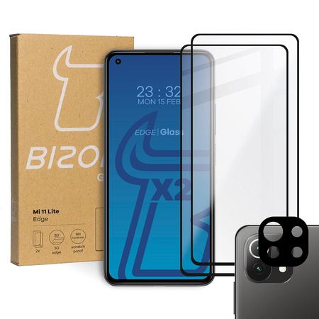 2x Szkło + szybka na aparat Bizon Edge Pack do Xiaomi Mi 11 Lite / 5G / 5G NE