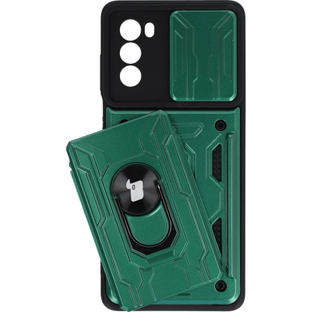 Etui Bizon Case Camshield Card Slot Ring do Moto G62 5G, zielone