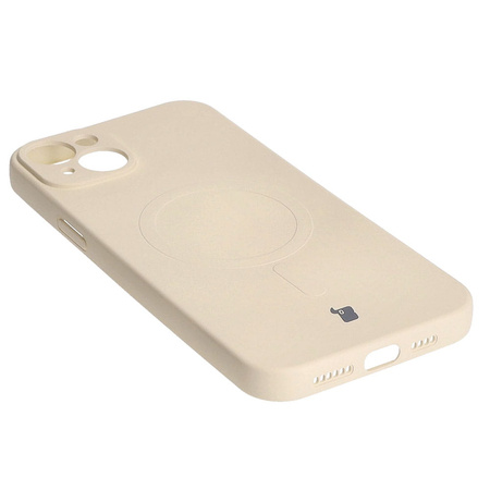 Etui silikonowe z pierścieniem magnetycznym Bizon Case Silicone Magnetic do iPhone 15 Plus, beżowe