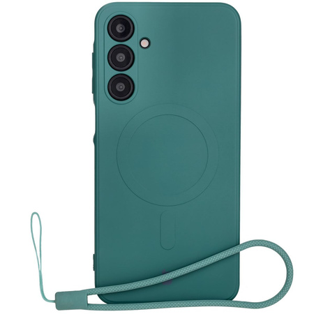 Silikonowe etui z pierścieniem magnetycznym Bizon Case Silicone Magnetic Sq do Galaxy A16 4G / 5G, ciemnozielone