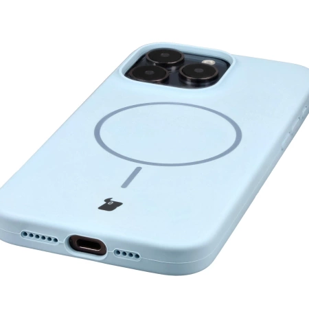 Silikonowe etui z pierścieniem magnetycznym Bizon Soft Case Magnetic do iPhone 15 Pro Max, błękitne