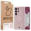 Silikonowe etui z pierścieniem magnetycznym Bizon Soft Case Magnetic do Galaxy S25 Ultra, jasnoróżowe