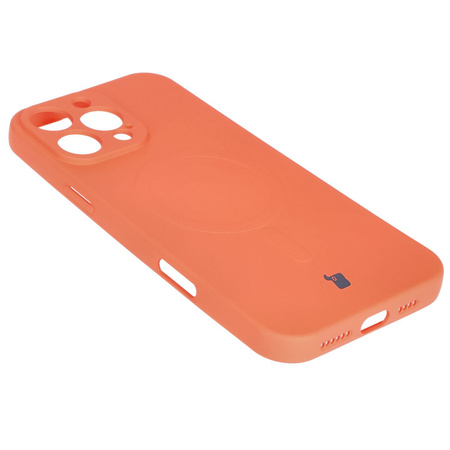 Silikonowe etui z pierścieniem magnetycznym Bizon Case Silicone Magnetic do iPhone 16 Pro, marchewkowe