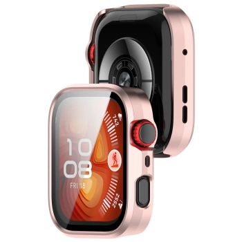 Etui ze szkłem do zegarka Bizon Case+Glass Watch do Huawei Watch Fit 4 Pro, satynowo różowe