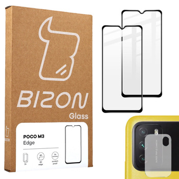 2x Szkło + szybka na aparat Bizon Edge Pack do  Xiaomi Poco M3