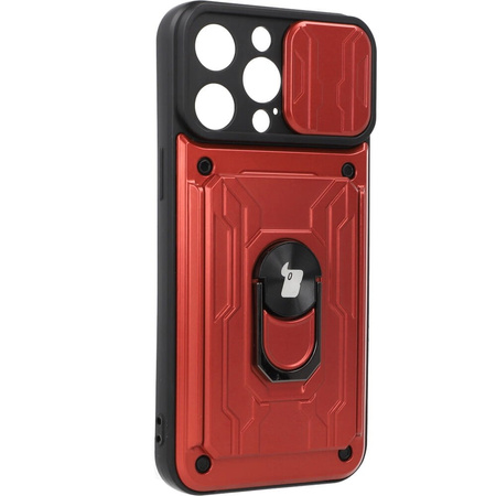 Etui Bizon Case Camshield Card Slot Ring do iPhone 14 Pro Max, czerwone