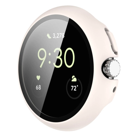 Etui ze szkłem do zegarka Bizon Case+Glass Watch do Google Pixel Watch 4 41 mm, matowe beżowe