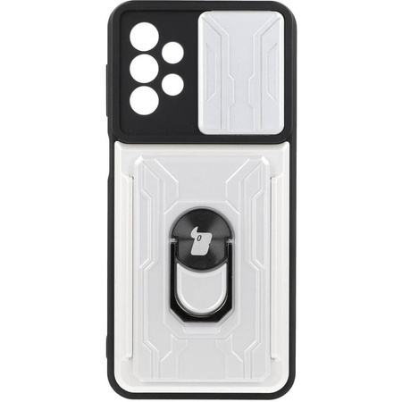 Etui Bizon Case Camshield Card Slot Ring do Galaxy A23 5G / 4G, białe
