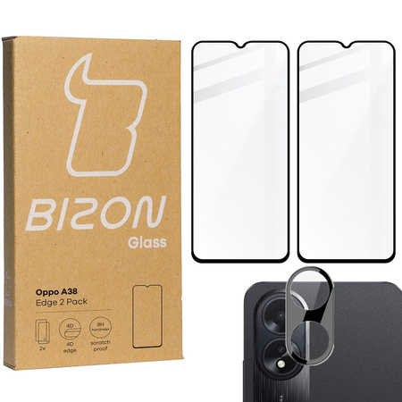 2x Szkło + szybka na aparat BIZON Edge 2 Pack do Oppo A38 4G
