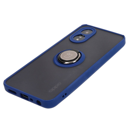 Etui z uchwytem na palec Bizon Case Hybrid Ring do Oppo A38 4G, przydymione z granatową ramką