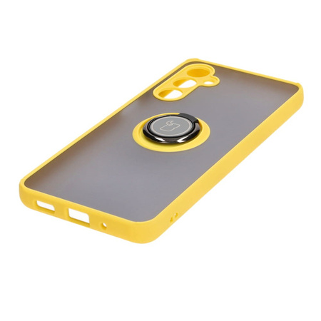 Etui z uchwytem na palec Bizon Case Hybrid Ring do Galaxy M54 5G, przydymione z żółtą ramką
