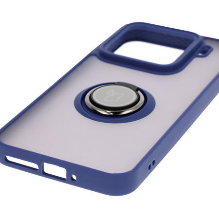 Etui z uchwytem na palec Bizon Case Hybrid Ring do Xiaomi 15, przydymione z granatową ramką