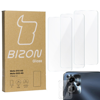3x Szkło hartowane + szybka na aparat Bizon Glass Clear 2 Pack do Moto G13/G23 4G