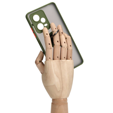 Etui z uchwytem na palec Bizon Case Hybrid Ring do Xiaomi Redmi Note 12 Pro+ 5G, przydymione z zieloną ramką