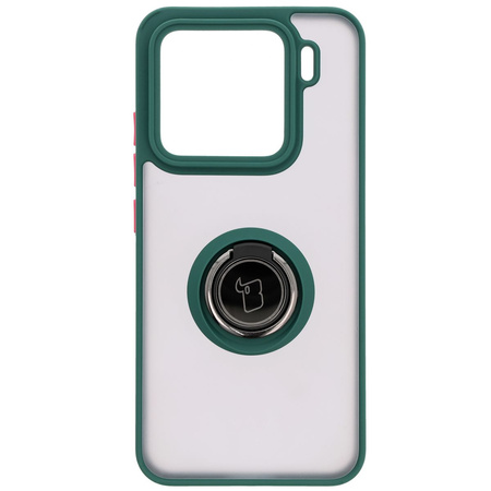 Etui z uchwytem na palec Bizon Case Hybrid Ring do Xiaomi 15, przydymione z ciemnozieloną ramką
