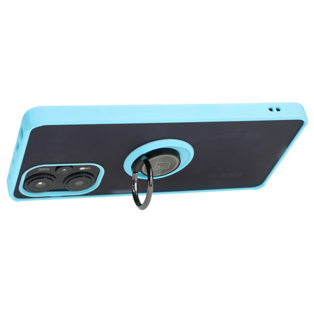 Etui z uchwytem na palec Bizon Case Hybrid Ring do Xiaomi Poco F5, przydymione z jasnoniebieską ramką