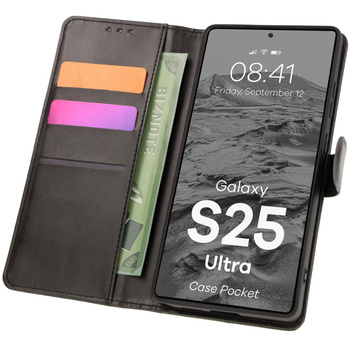 Etui z klapką Bizon Case Pocket do Galaxy S25 Ultra, czarne