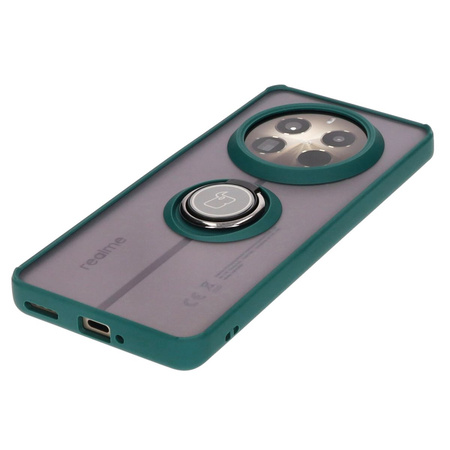 Etui z uchwytem na palec Bizon Case Hybrid Ring do Realme 12 Pro / 12 Pro+, przydymione z ciemnozieloną ramką