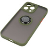 Etui z uchwytem na palec Bizon Case Hybrid Ring do iPhone 14 Pro Max, przydymione z zieloną ramką