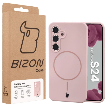 Silikonowe etui z pierścieniem magnetycznym Bizon Soft Case Magnetic do Galaxy S24, jasnoróżowe