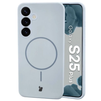 Silikonowe etui z pierścieniem magnetycznym Bizon Soft Case Magnetic do Galaxy S25 Plus, błękitne