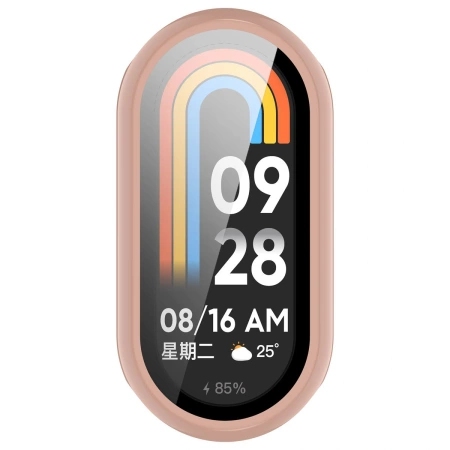 Etui ze szkłem do zegarka Bizon Case+Glass Watch do Xiaomi Smart Band 10, różowe