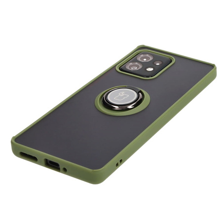 Etui z uchwytem na palec Bizon Case Hybrid Ring do Motorola Edge 40 Pro, przydymione z zieloną ramką