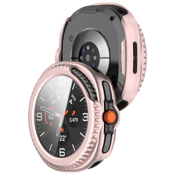 Etui ze szkłem do zegarka Bizon Case+Glass Watch do Samsung Galaxy Watch 8 Classic 46 mm, satynowo różowe