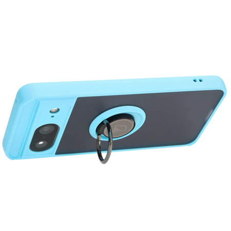 Etui z uchwytem na palec Bizon Case Hybrid Ring do Google Pixel 8, przydymione z jasnoniebieską ramką