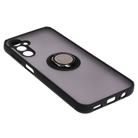 Etui z uchwytem na palec Bizon Case Hybrid Ring do Galaxy M14 5G, przydymione z czarną ramką