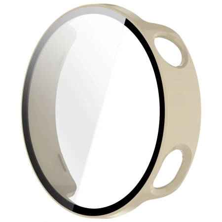 Etui ze szkłem do zegarka Bizon Case+Glass Watch do Xiaomi Watch S4 41 mm, beżowe
