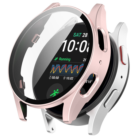 Etui ze szkłem do zegarka Bizon Case+Glass Watch do Galaxy Watch 7 40 mm, satynowo różowe