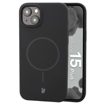 Silikonowe etui z pierścieniem magnetycznym Bizon Soft Case Magnetic do iPhone 15 Plus, czarne