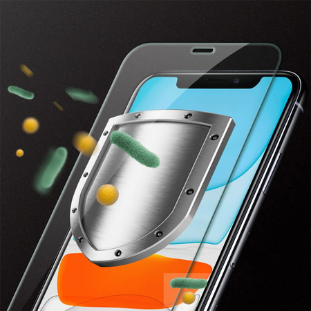 Szkło hartowane Bizon Glass Anti-Bacterial - 2 szt. + obiektyw, iPhone Xs