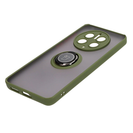 Etui z uchwytem na palec Bizon Case Hybrid Ring do Huawei Mate 50 Pro, przydymione z zieloną ramką