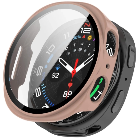 Etui ze szkłem do zegarka Bizon Case+Glass Watch do Samsung Galaxy Watch 8 44 mm, różowe