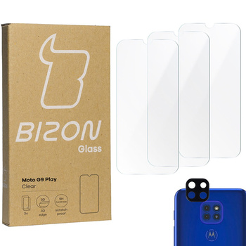 Szkło hartowane Bizon Glass Clear - 3 szt. + obiektyw, Moto G9 Play