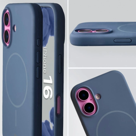 Silikonowe etui z pierścieniem magnetycznym Bizon Soft Case Magnetic do iPhone 16, granatowe